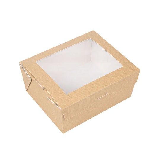 Caixa de Cartão Take Away Kraft com Janela 780ml (50un) em kraft com janela transparente.
