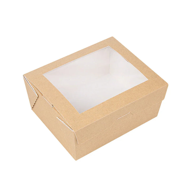 Caixa de Cartão Take Away Kraft com Janela 780ml (50un) em kraft com janela transparente.