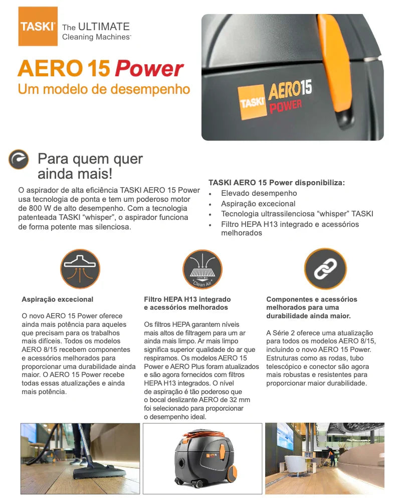 ficha tecnica do Aspirador de Pó Profissional  TASKI AERO 15 POWER