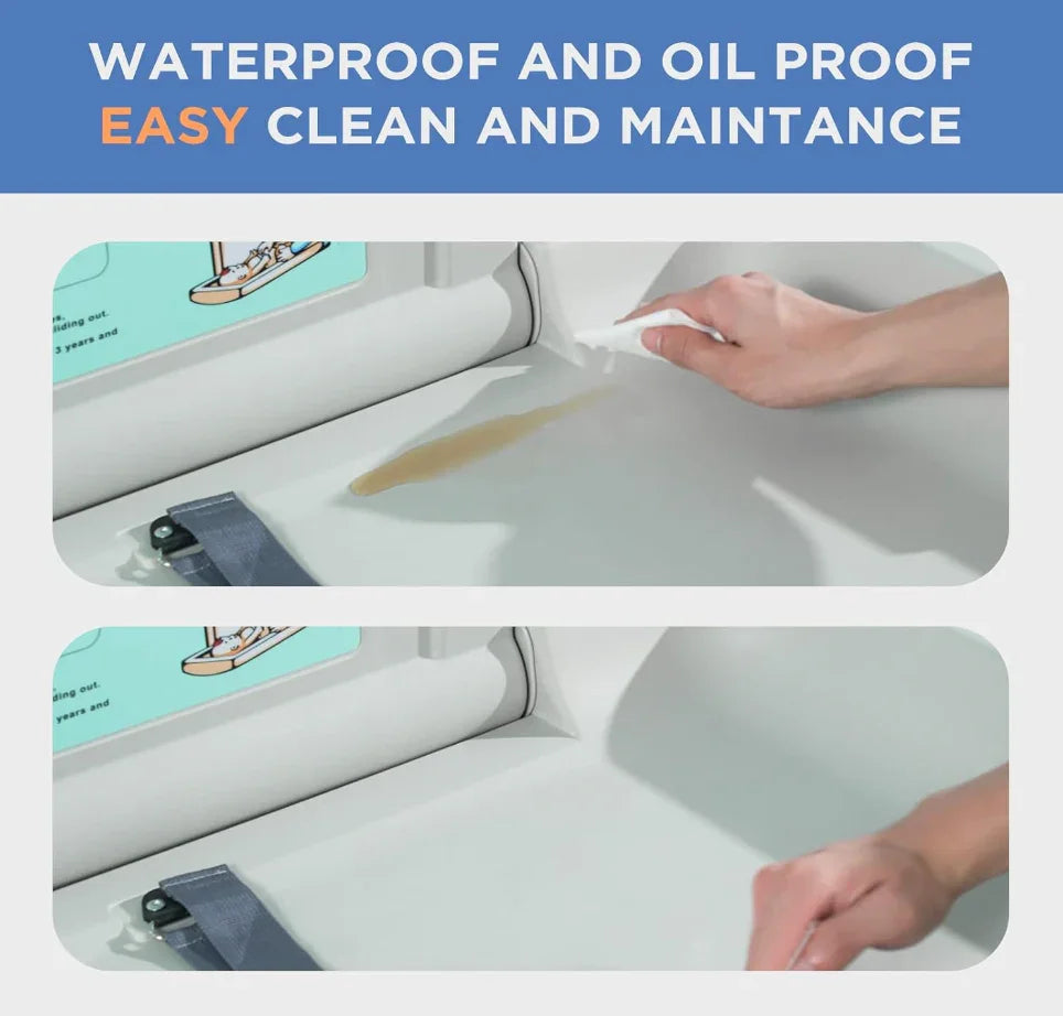 Fraldário Horizontal de Parede com superfície fácil de limpar e manutenção, à prova de água e óleo.