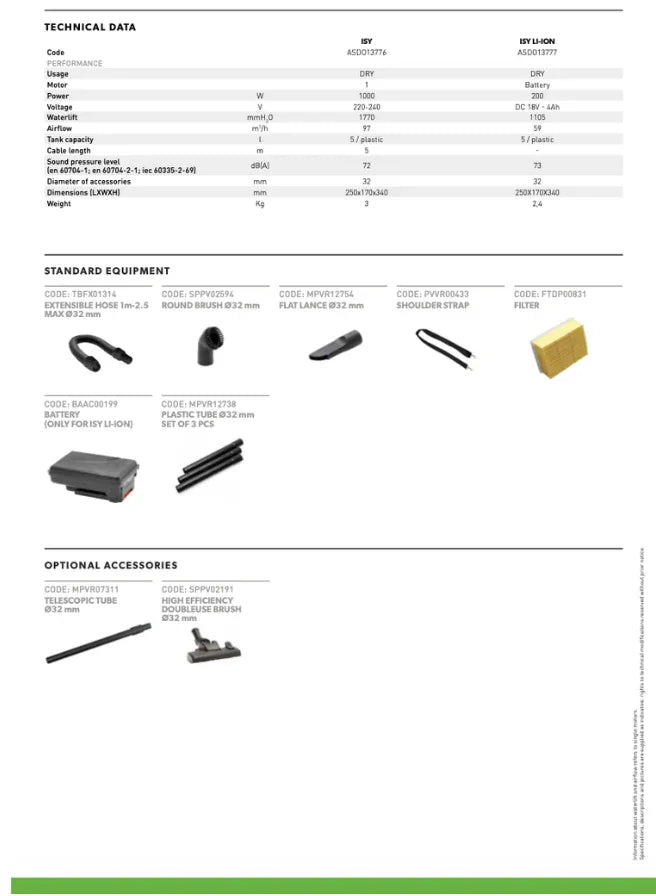 Aspirador de Pó Portátil Profissional IPC ISY