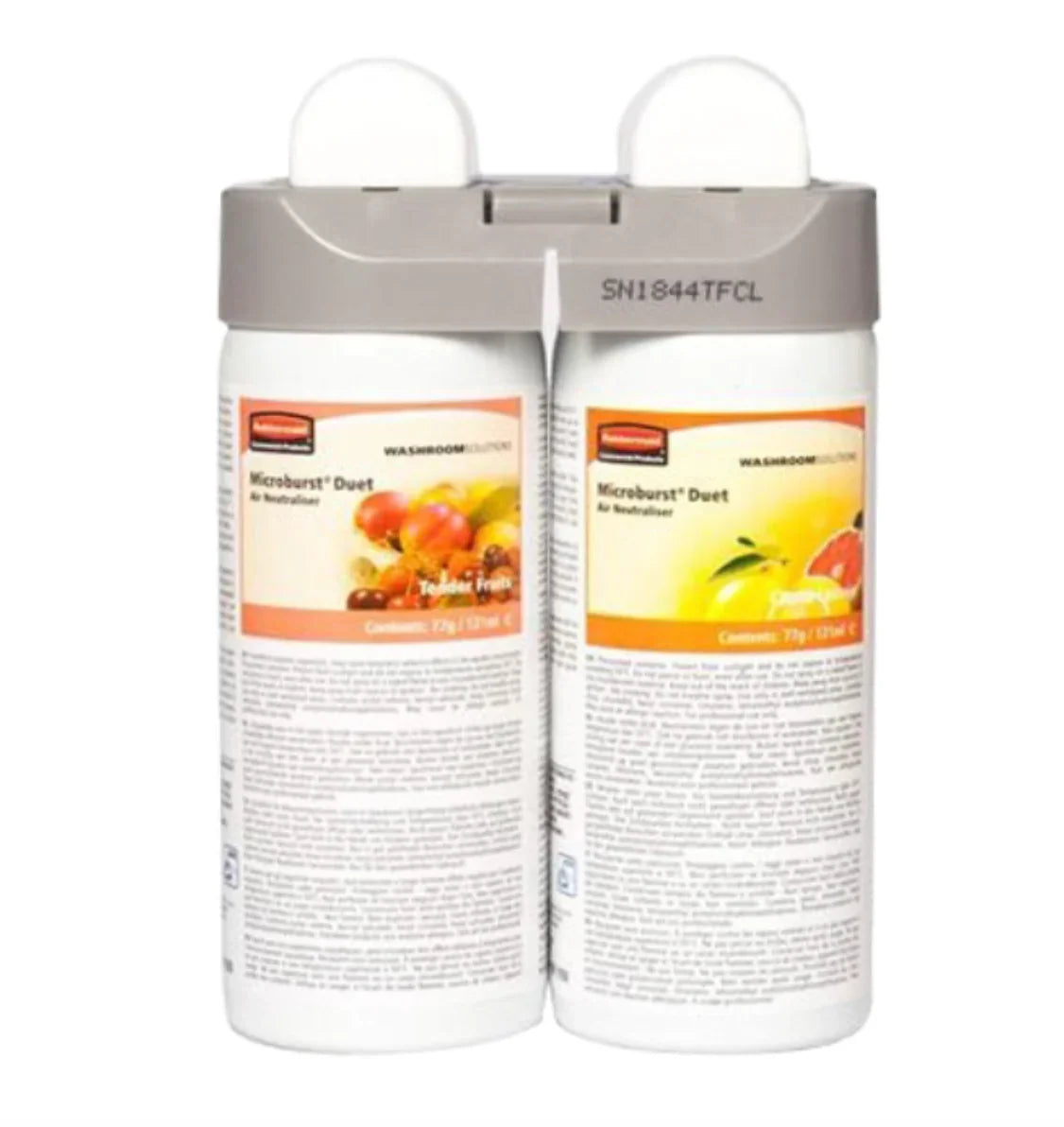 Ambientador Profissional Rubbermaid Microburst Duet em embalagem dupla com fragrâncias variadas, Tender Fruits & Citrus Leaves 