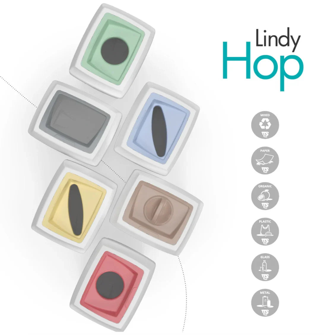 Papeleira com Tampa Reciclagem com compartimentos coloridos para separação de resíduos, modelo TTS LINDY HOP.