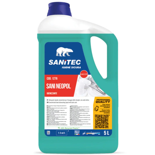 Detergente de Loiça Manual Higienizante Ultra Concentrado | 5L - SANITEC NEOPOL SANI - Produto profissional altamente concentrado