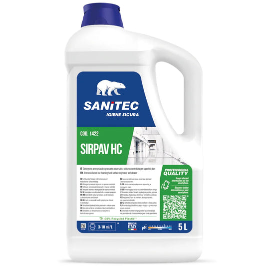 Desengordurante Pavimentos Especial para Áreas Alimentares 5L garrafão SANITEC SIRPAV HC para limpeza em cozinhas industrias, restaurantes e supermercados