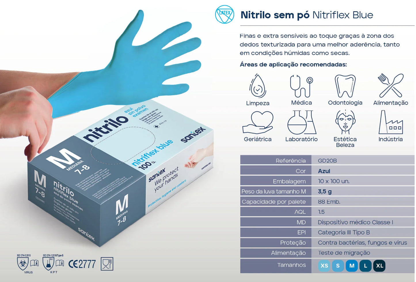 LUVAS NITRILO AZUIS DESCARTAVEIS