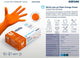 Luvas Nitrilo Laranja Descartáveis, sem pó, gramagem 8,5g, disponíveis em M, L e XL, pack com 50 unidades.