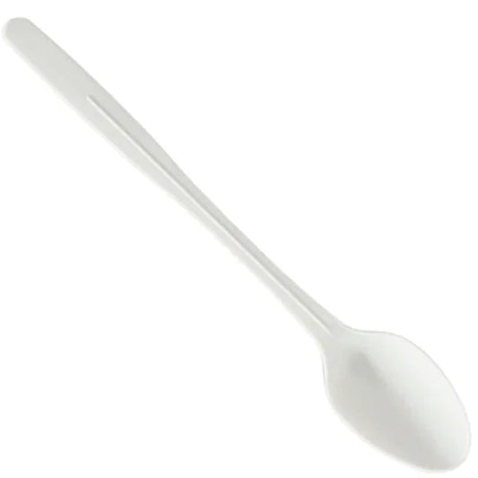 Colher Branca Longa cPLA 21cm (50un) - utensílio sustentável e reutilizável de alta qualidade