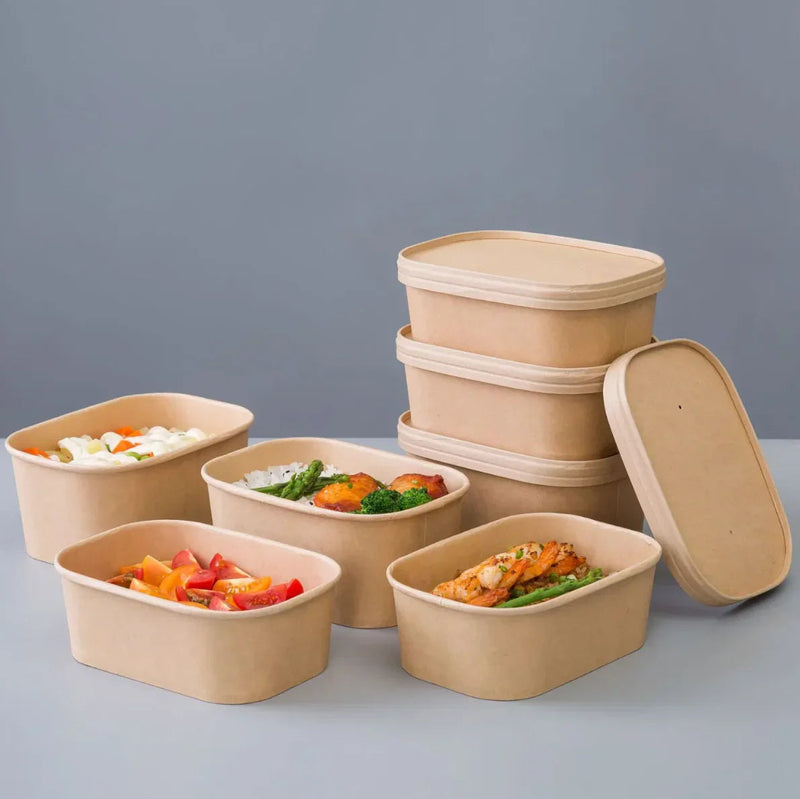 Tampa Kraft Embalagem Retangular Take Away 500ml 1000ml 1500ml Cartão Descartável Comida Menu Restaurante
