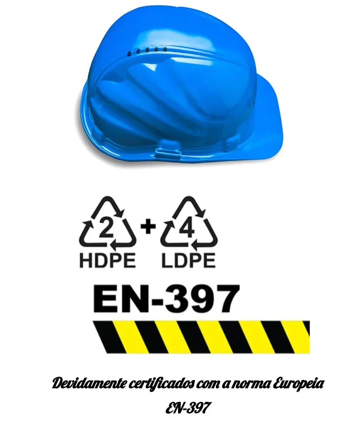 Capacete de Proteção Segurança Industrial azul, certificado com a norma EN-397 para segurança industrial.