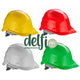 Capacete de Proteção Segurança Industrial em várias cores: amarelo, vermelho, verde e cinza.
