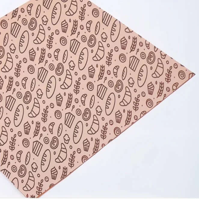 Papel Kraft Embrulho Decorado Padaria Folha 60x86cm Embalagem Pastelaria Café Take Away Pão Sandes Baguete Croissant HORECA