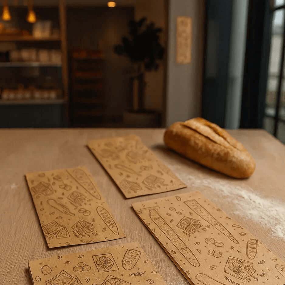 Saqueta Papel Kraft Decorada DELFI ECOLINE BAKERY Padaria Pastelaria Café Bar Take Away