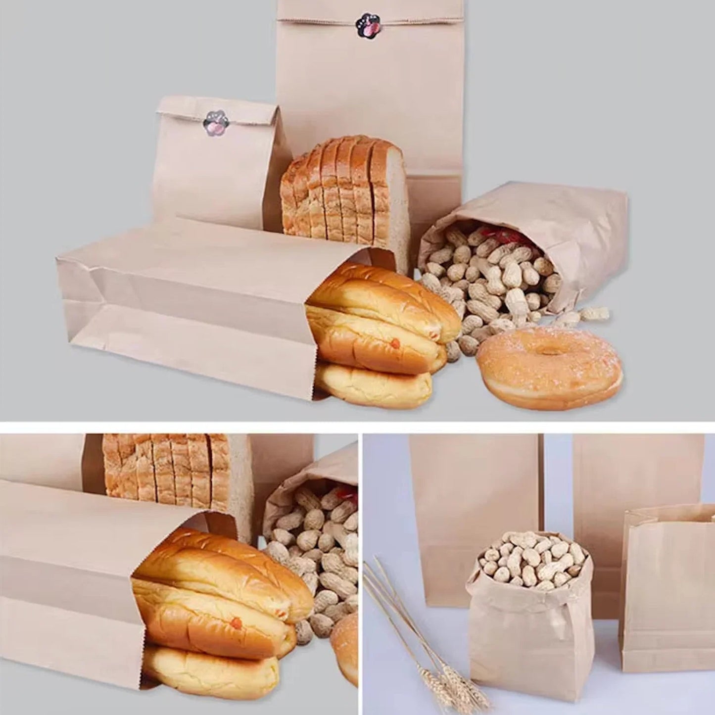 Saqueta Papel Kraft Take Away Saco Compras Alimentos Pão Talheres 