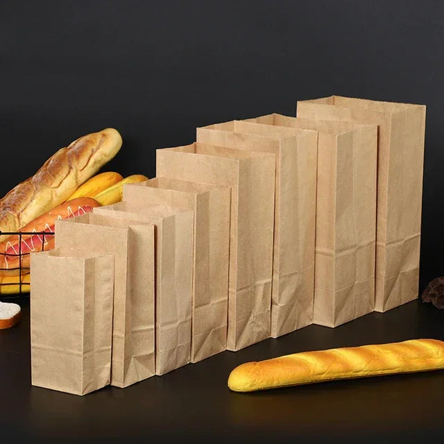 Saqueta Papel Kraft Take Away Compras Alimentos Pão Talheres