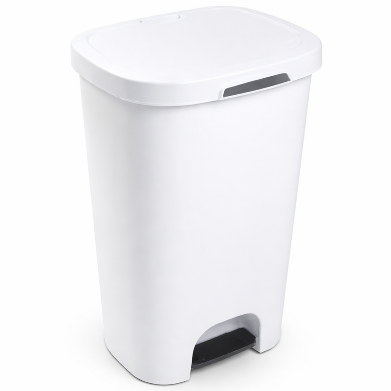Balde de Lixo com Pedal 50L branco, prático e resistente, ideal para ambientes diversos.