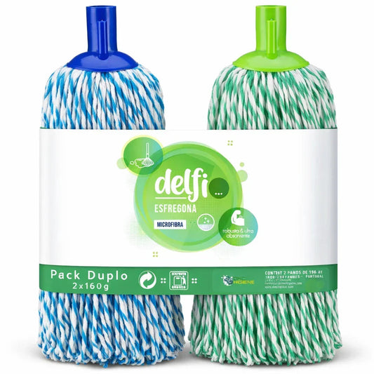 Esfregona Microfibras Pack Duplo Cores Branca Azul Verde Limpezas Profissionais Empresas