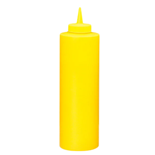 Garrafa Doseadora de Molhos com Aplicador amarela, 720ml, ideal para cozinhas profissionais e serviço de balcão em roulotes com uso de mostarda
