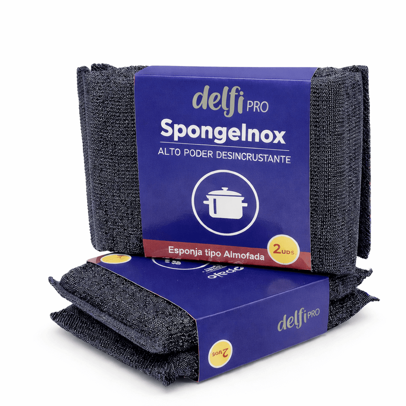 Esfregão Esponja Inox Profissional | tipo Almofada | Pack 2 Unidades | Delfi Pro SpongeInox | Alto poder desincrustante