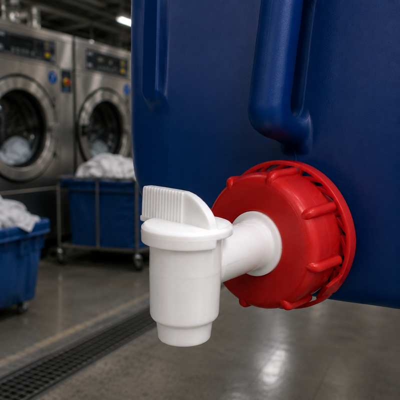 Torneira Doseadora Profissional para Detergentes em garrafão, ideal para lavandarias e empresas de limpeza.