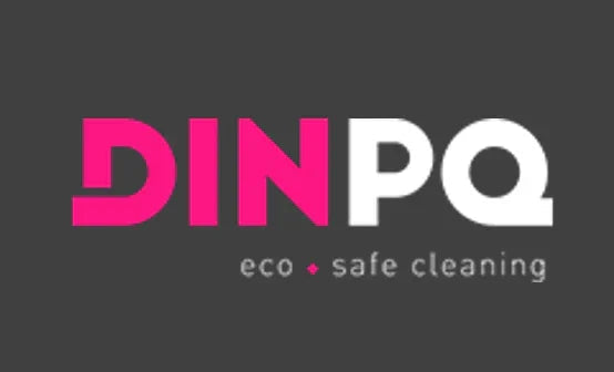 Logotipo DINPQ com slogan eco safe cleaning, representando produtos de limpeza.