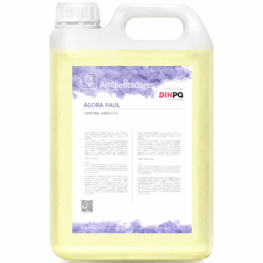 Ambientador Líquido Concentrado tipo Perfume da marca DINPQ AGORA no aroma PAUL em garrafão de 5 Litros formato profissional