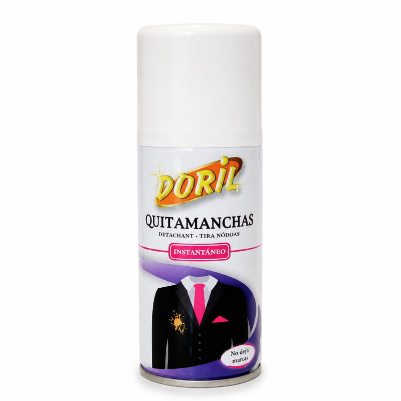 Tira-Nódoas Aerossol Compacto 150ml da DORIL, eficaz na remoção de manchas e gorduras na roupa.
