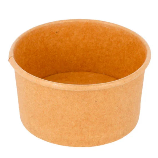 Taça de Cartão Kraft para Gelados 300ml vista lateral, ideal para sobremesas e serviço take away, pack com 50 unidades.