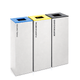 Ecoponto em Bloco Inox com 3 Separadores em aço inox escovado. Separadores para papel, plástico e indiferenciados, perfeito para empresas