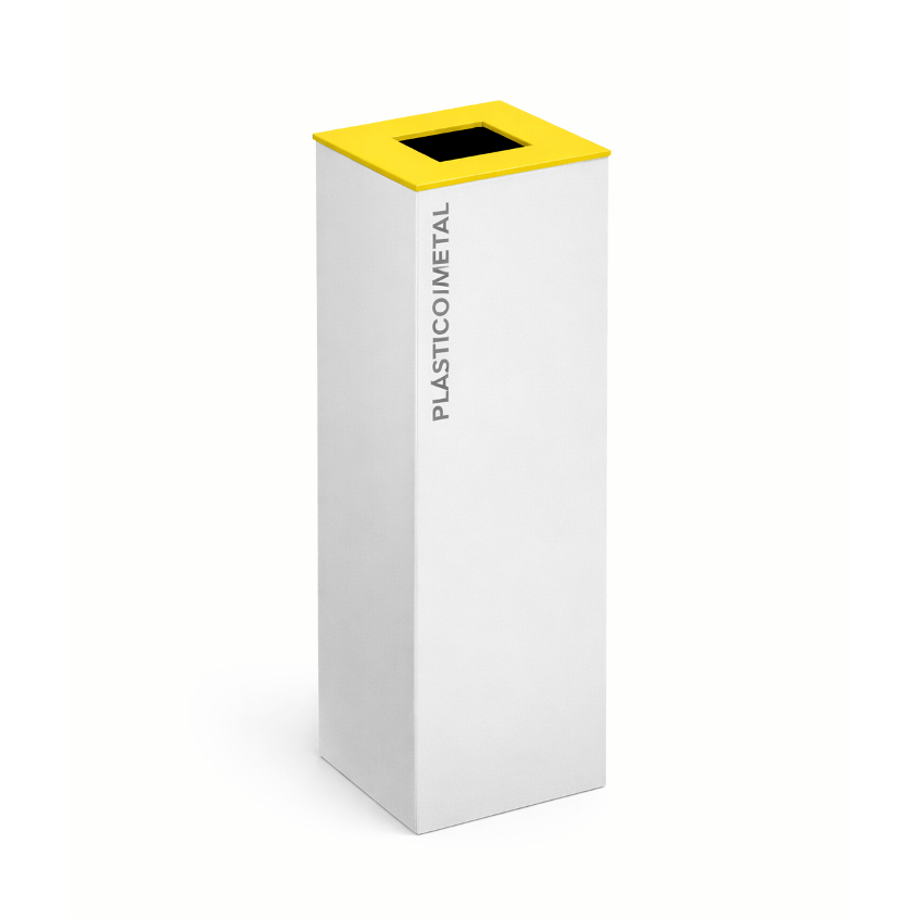 Ecoponto Metálico Individual com Tampa Amarela, fabricado em chapa de aço, para reciclagem de papel e cartão em empresas