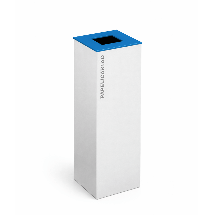 Ecoponto Metálico Individual com Tampa Azul | Lixeira para papel e cartão em aço com pintura epóxi.