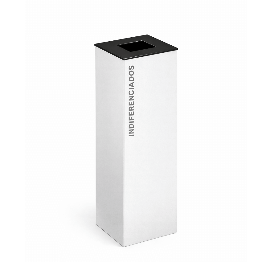 Ecoponto Metálico Individual com Tampa Preta, design moderno, ideal para resíduos indiferenciados.