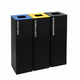 Ecoponto em Bloco Preto com 3 Separadores, ideal para reciclagem de papel, plástico e resíduos indiferenciados.