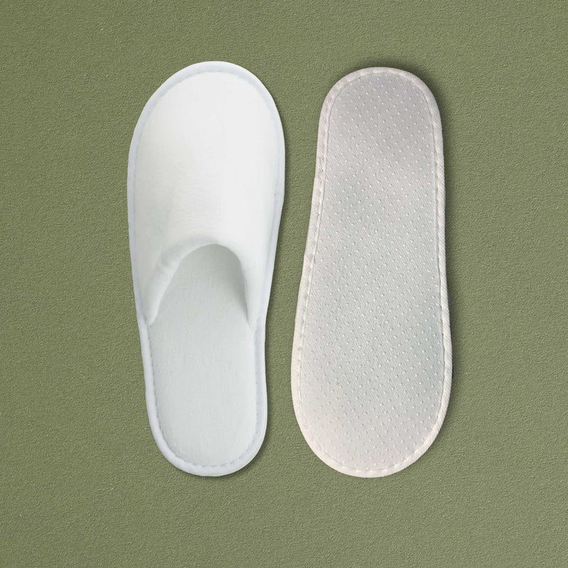 Chinelos de Quarto DELUXE, chinelos de veludo com sola anti-derrapante, parte superior branca.