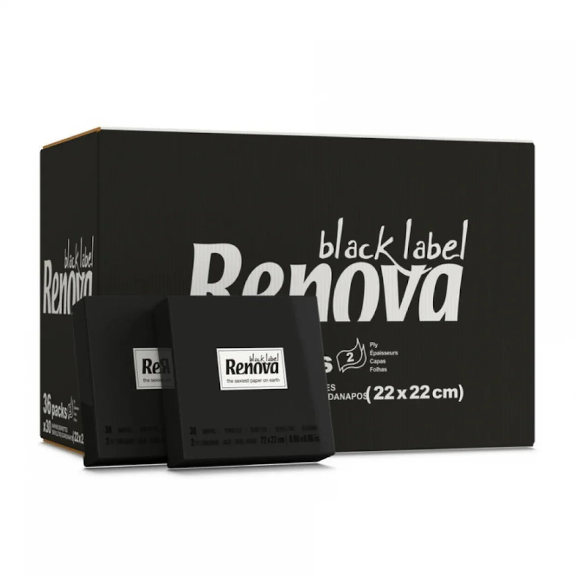 Guardanapos de Papel Pretos 22x22cm Renova Black Label | embalagem e unidades do produto.