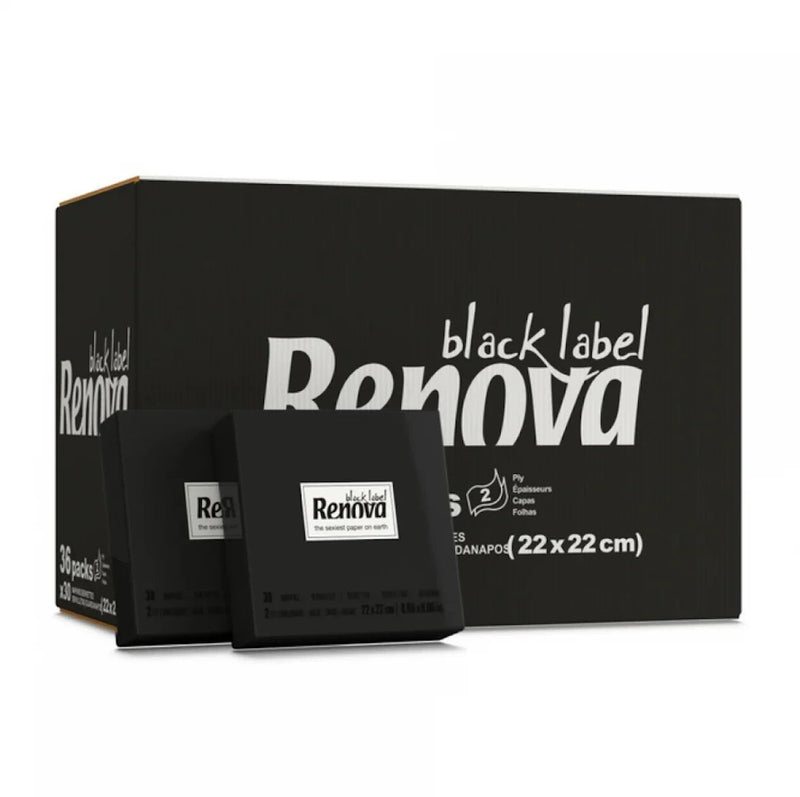 Guardanapos de Papel Pretos 22x22cm Renova Black Label | embalagem e unidades do produto.