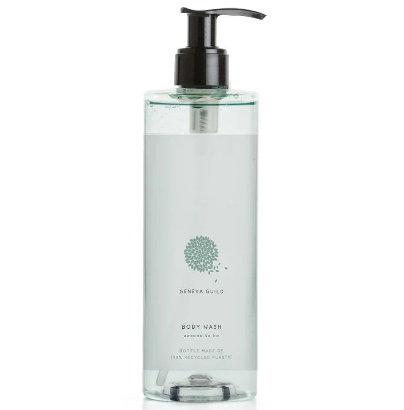 Gel de Banho Geneva Guild 380ml, um líquido cosmético suave e refrescante com extratos de aloé vera.