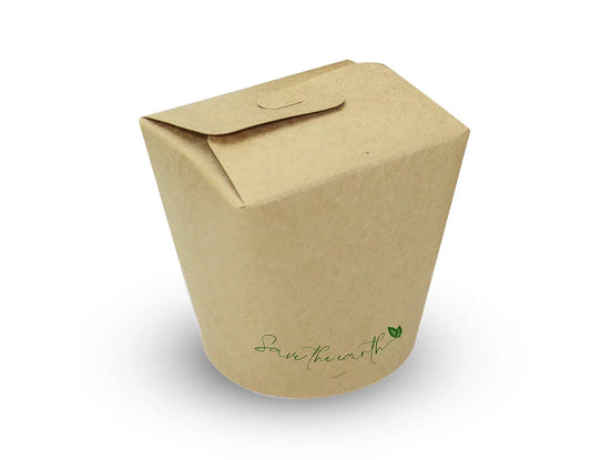 Embalagem Kraft Noodles 480ml Take Away, embalagem ecológica com fecho integrado, ideal para refeições asiáticas