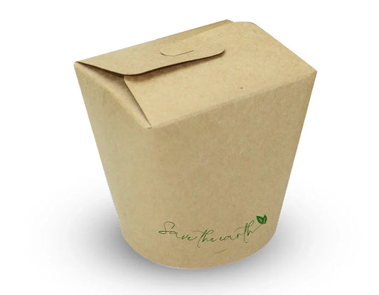 Embalagem Kraft Noodles 780ml Take Away com fecho integrado para take away, ideal para restaurantes e catering.