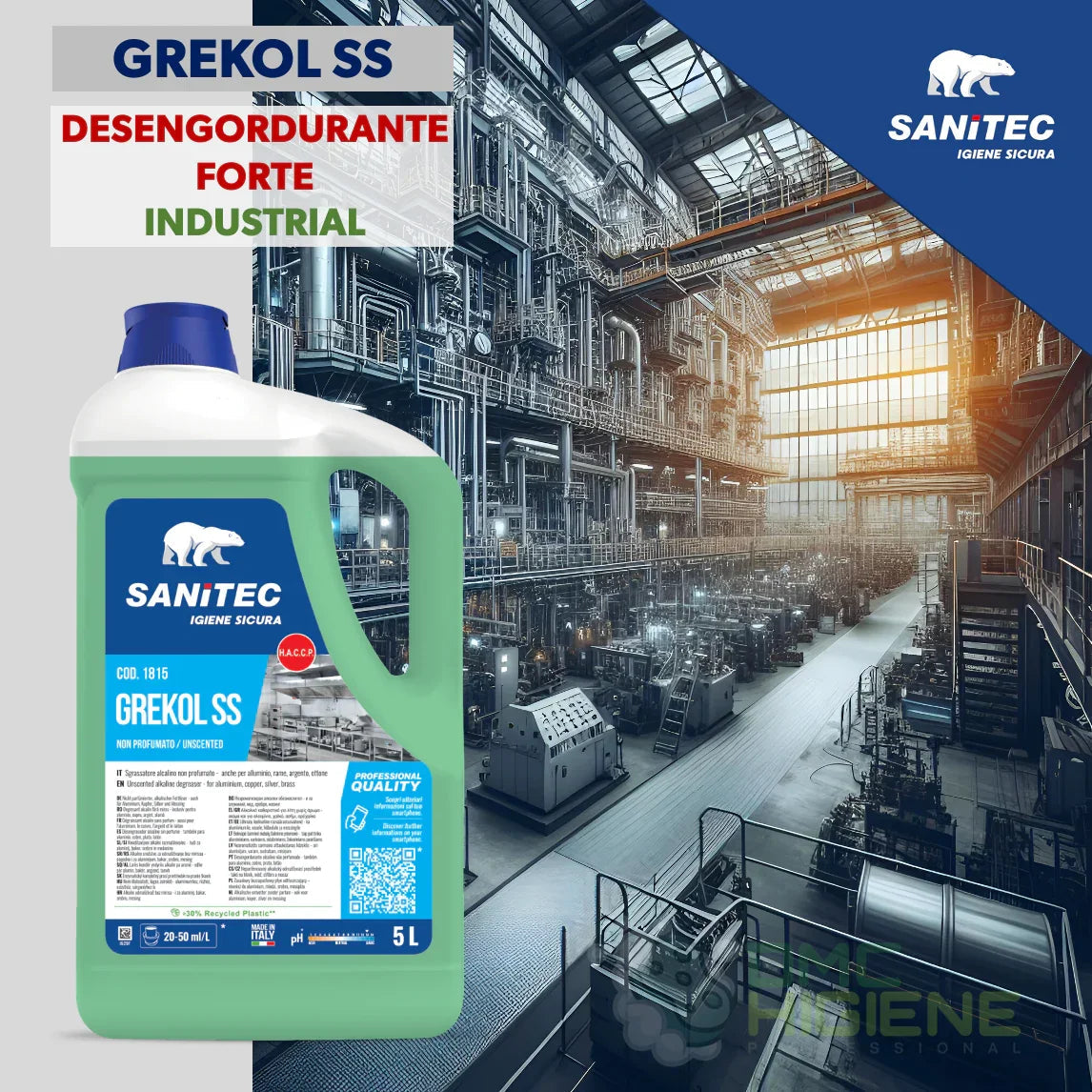imagem técnica comercial do Desengodurante Multiusos Forte Industrial 5 Litros da marca SANITEC GREKOL SS