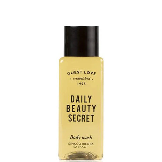 Gel de Banho Guest Love Frasco 35ml em embalagem de 35ml com extrato de Ginkgo Biloba, formato amenities, perfeito para hotéis e alojamento local