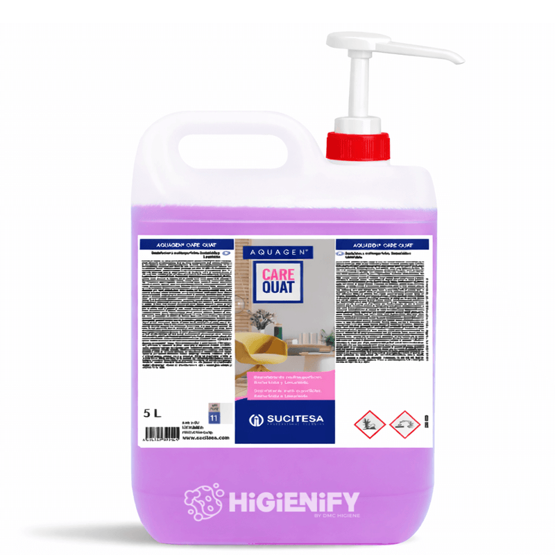 Garrafa de Detergente Desinfetante Profissional Concentrado 5 Litros AQUAGEN CARE QUAT com Bomba Doseadora para Detergentes Profissionais 5L incorporada
