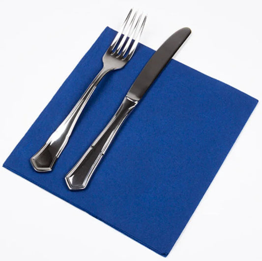Guardanapos de Mesa Azuis Folha Dupla PPP 40x40cm com talheres prateados