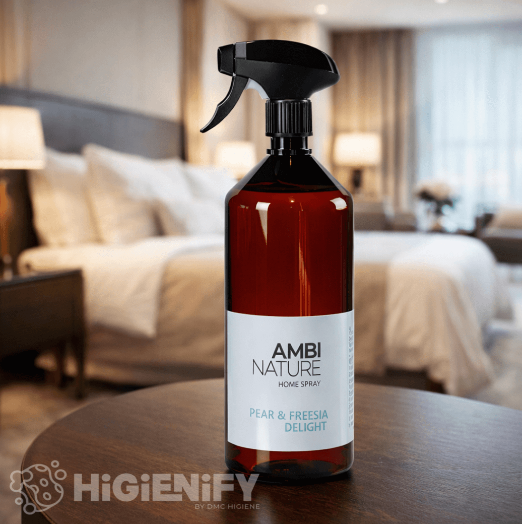 Ambientador Líquido Concentrado Premium 1000ml AMBINATURE HOME SPRAY com aroma de pêra e freesia no ambiente.