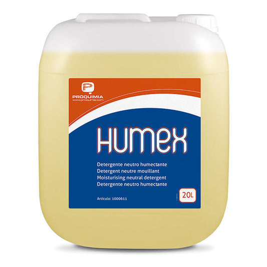 Aditivo Humectante Enzimático Tira Nódoas Industrial da Proquimia HUMEX em embalagem de 20L, perfeito para uso em lavandarias profissionais