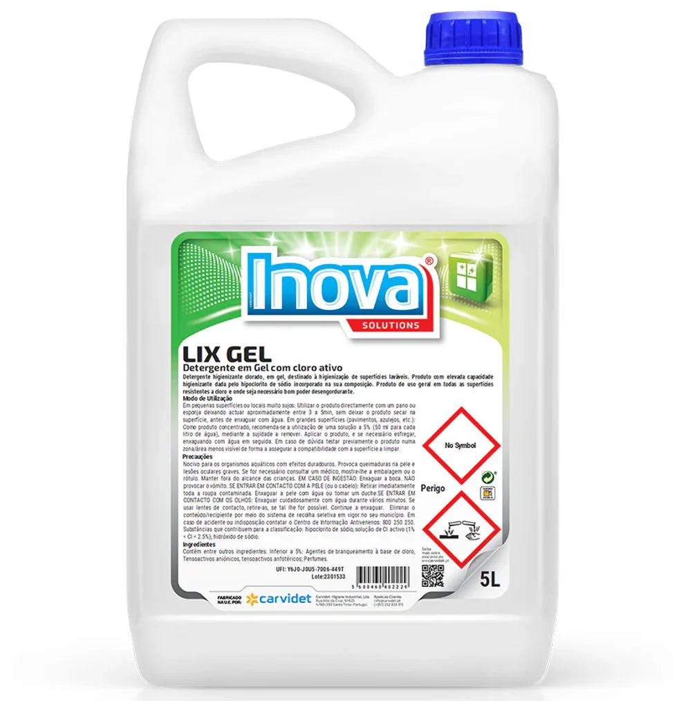 Detergente Gel com Cloro Ativo Perfumado 5 Litros Garrafão Uso Profissional Garrafão Empresas Escolas CARVIDET Glow