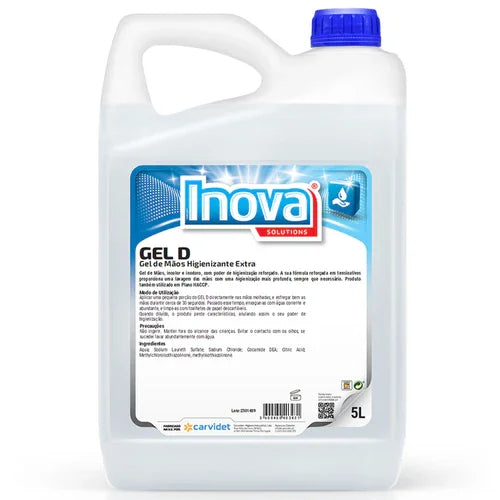 Garrafão de Sabonete Gel das Mãos Higienizante 5L da marca INOVA GEL D que combina bom poder de lavagem e ação antibacteriana