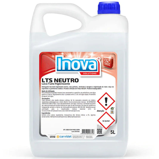 Detergente Lava Tudo Neutro sem Perfume | Garrafão de 5L da Inova, com propriedades higienizantes e sem perfume.