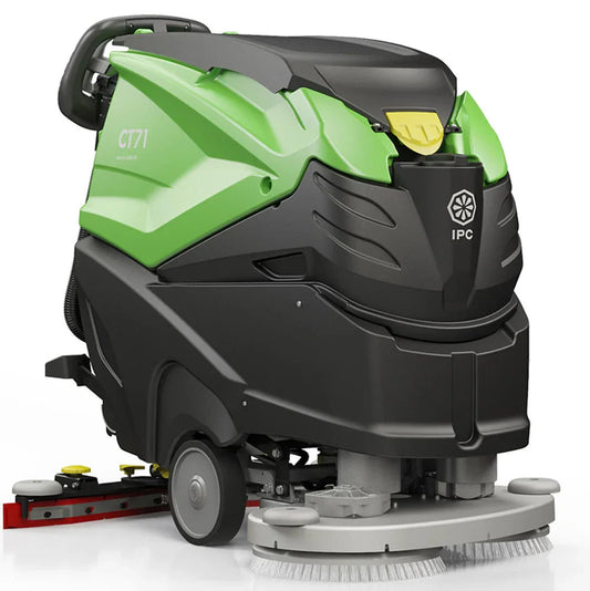 Máquina Lavadora de Pavimentos IPC CT71 com design ergonómico e sistema de tração elétrica, ideal para limpeza profissional.