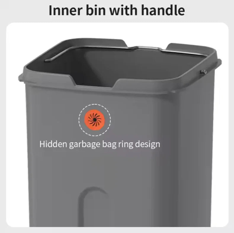 Inner bin with handle e design de anel para saco de lixo oculto.